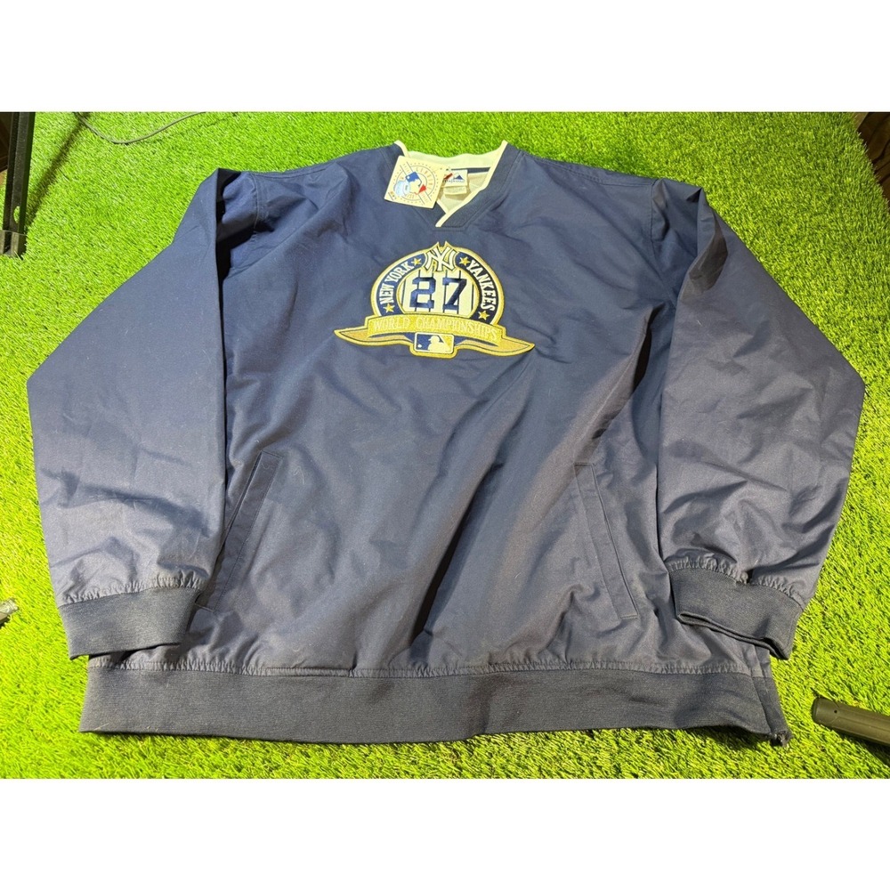Rare Majestic New York Yankees 27 World Championship Pullover Navy/Gold Size xxl